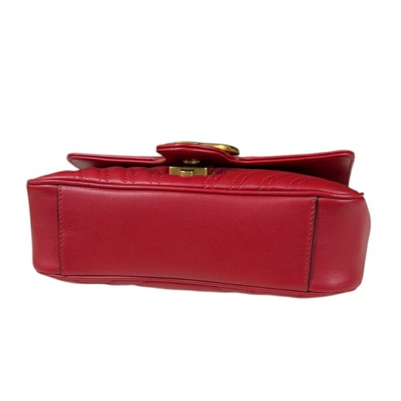 GUCCI Red Leather GG Marmont Shoulder Bag - Picture 5 of 10
